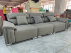 ANJU Headrest Sofa with Trimmed Wide Arms, Faux or Top-Grain Leather, 280–340 cm