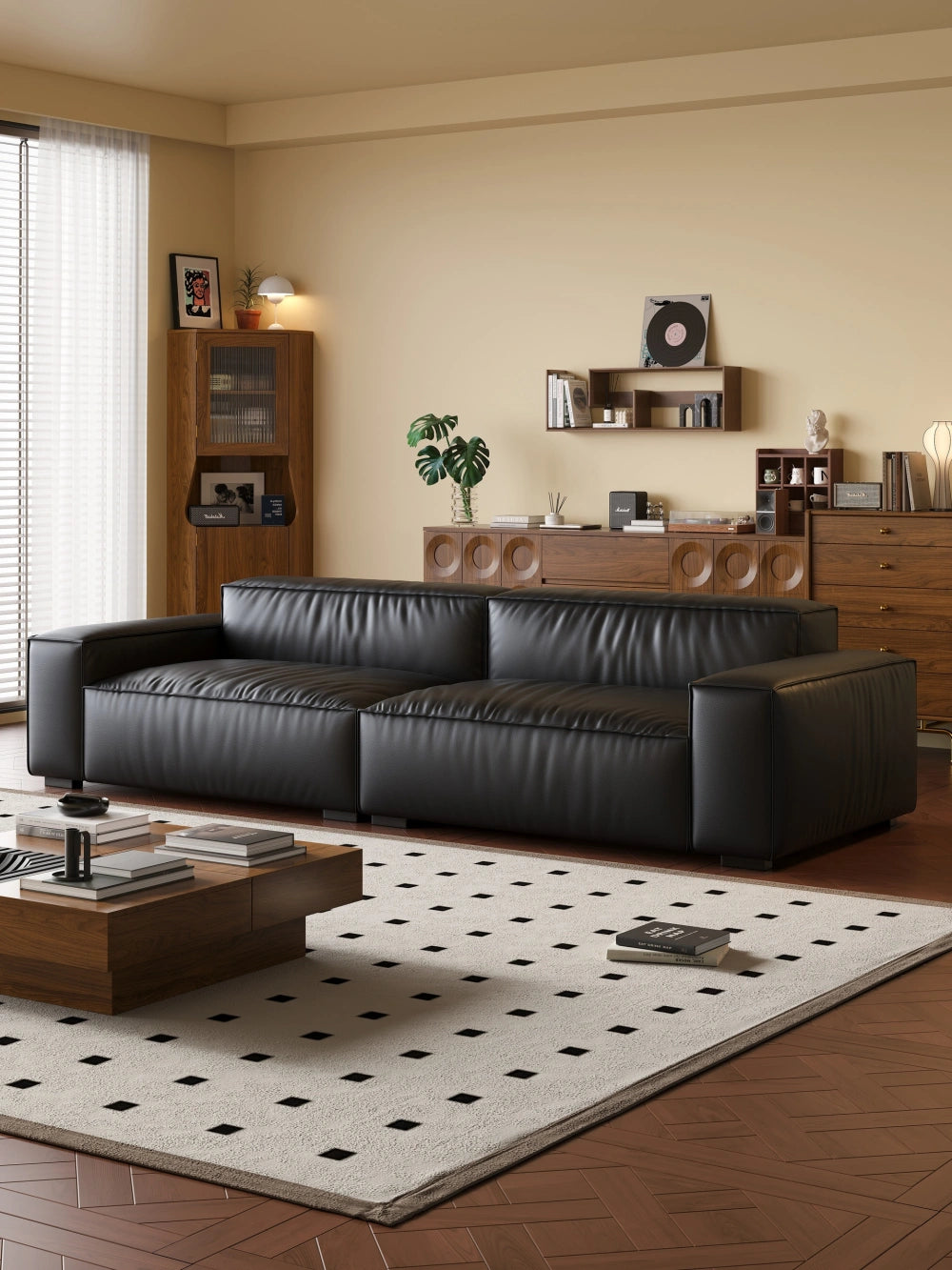 ANJU Wrinkled Faux Leather Block Sofa with Down-Blend Cushions, 120–400 cm