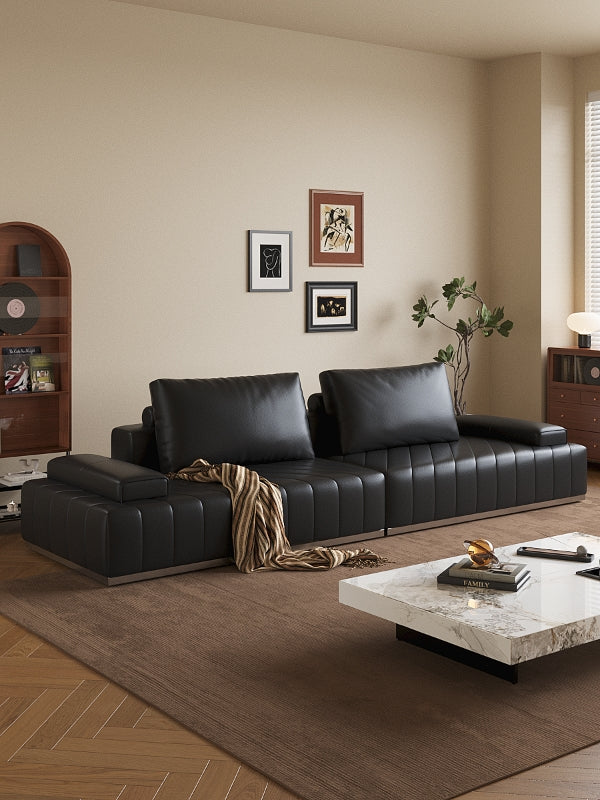 ANJU Bolster-Arm Modular Sofa with Ottoman Option, Low or High Legs, Faux Leather or Leather-Look Fabric, 112–420 cm