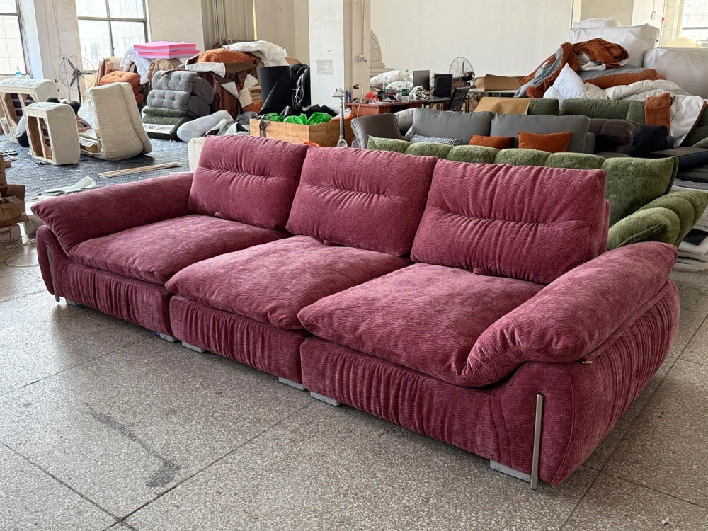 ANJU Pleated Front Plush Sofa with Tall Soft Back, Down-Blend Cushions, 240–360 cm