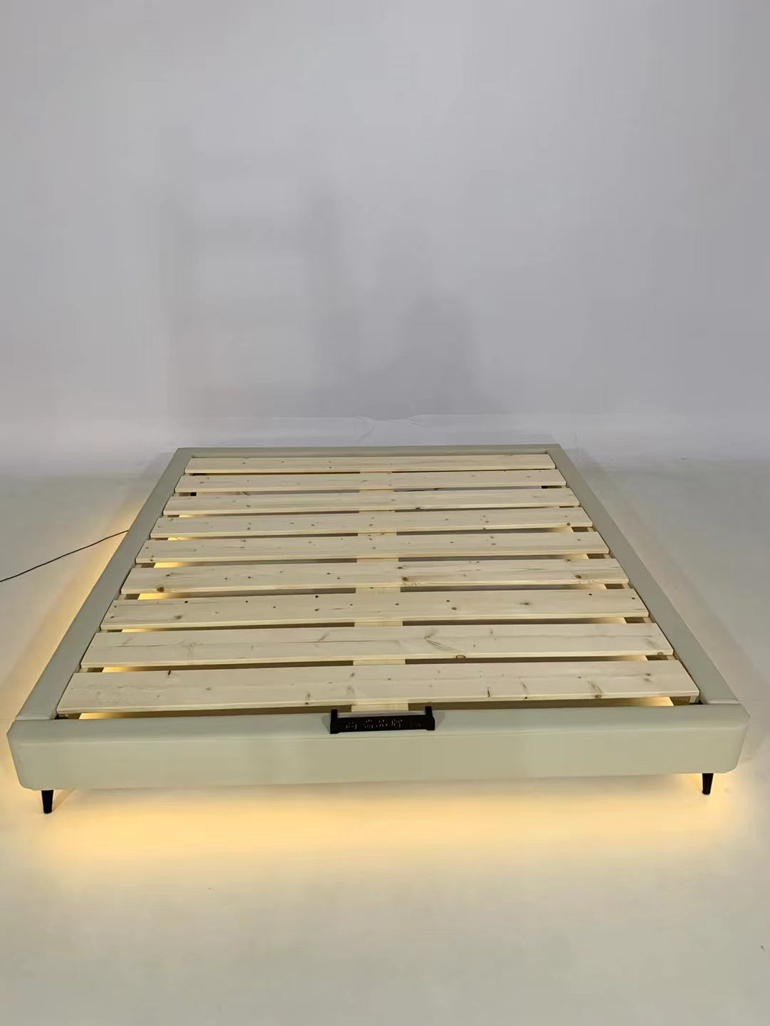 ANJU Upholstered Floating Platform Bed Frame with Optional LED Strip, Low Japanese Style, Queen or King