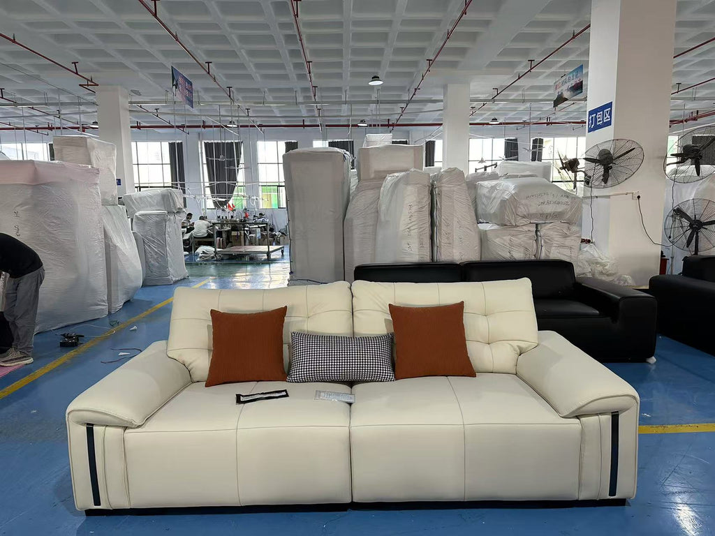 ANJU Button-Tufted Wide Faux Leather Sofa with Trimmed Arms, 130–380 cm