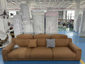 ANJU Fold-Over Headrest Sofa on Slim Metal Legs, Suede-Feel Fabric, Faux or Top-Grain Leather, 130–380 cm