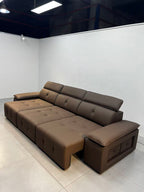 ANJU Electric Sliding-Seat Sofa with Adjustable Headrests and Console Arm, Faux or Top-Grain Leather, 212–422 cm