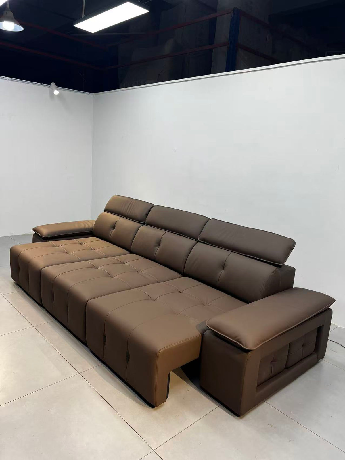 ANJU Electric Sliding-Seat Sofa with Adjustable Headrests and Console Arm, Faux or Top-Grain Leather, 212–422 cm