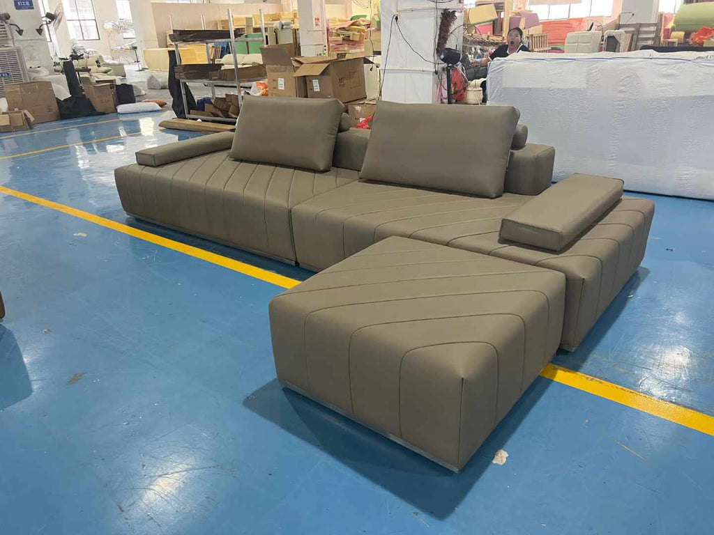 ANJU Bolster-Arm Modular Sofa with Ottoman Option, Low or High Legs, Faux Leather or Leather-Look Fabric, 112–420 cm