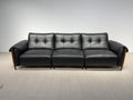 ANJU Button-Tufted Faux Leather Sofa with Exposed Wood Frame, 260–360 cm