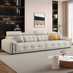 ANJU Four-Headrest Tufted Faux Leather Sofa with Metal Arm Trim, 126–400 cm