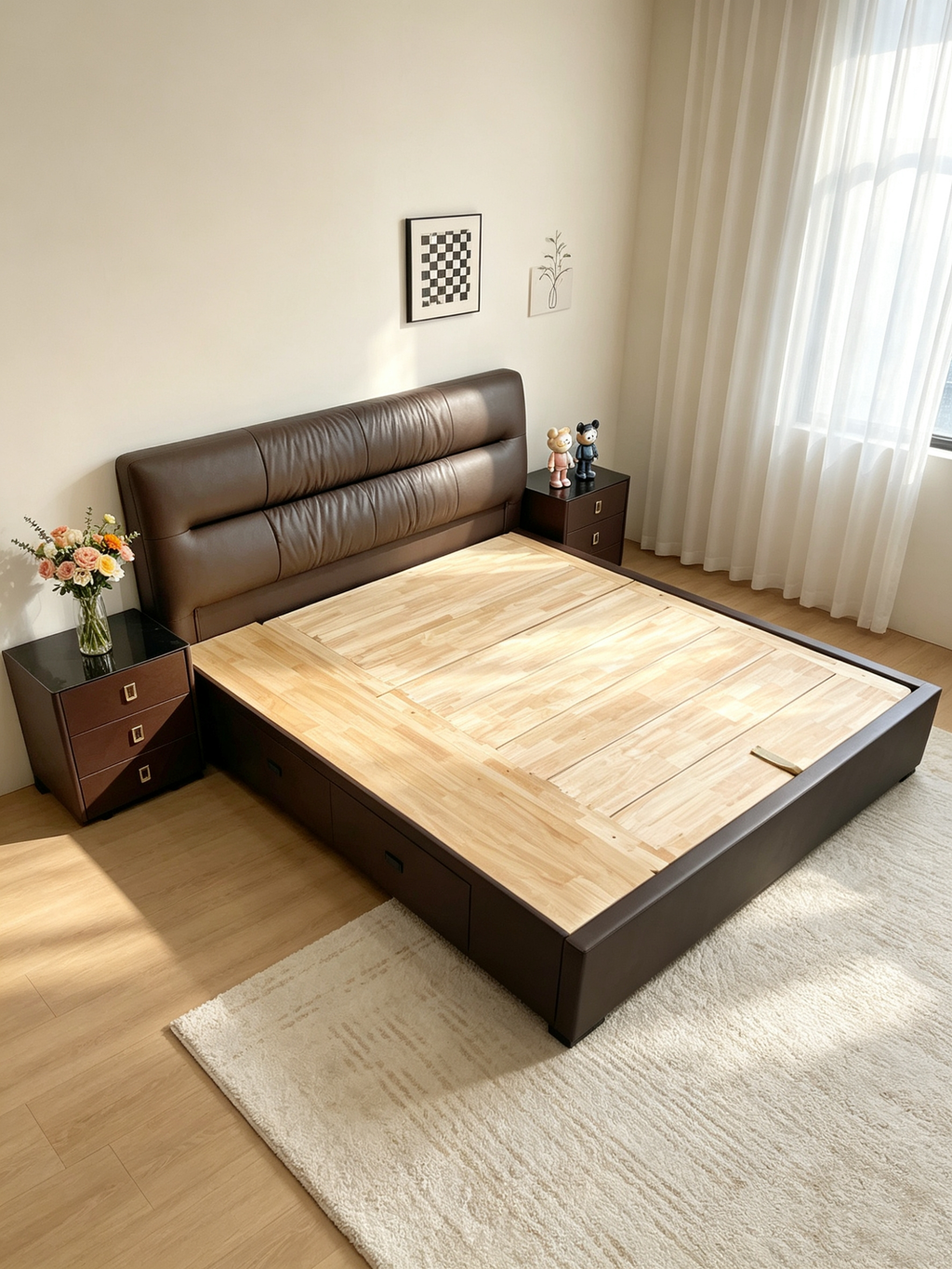 ANJU Upholstered Gas Lift Storage Bed with 2 Drawers, Padded Channel Headboard, Queen or King