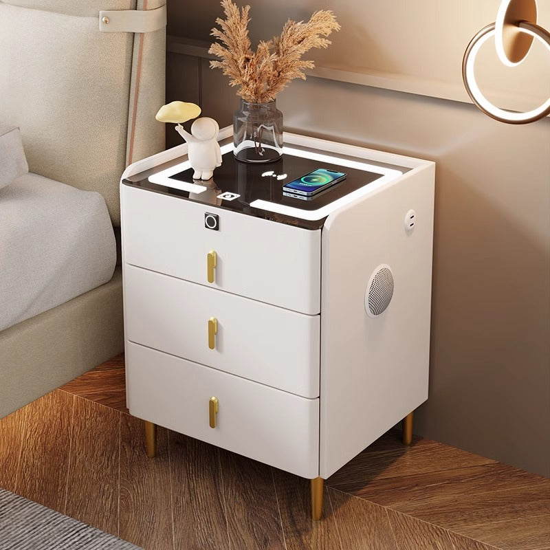 ANJU 3-Drawer Smart Bedside Table with Wireless Charging, Optional Speaker and Fingerprint Lock