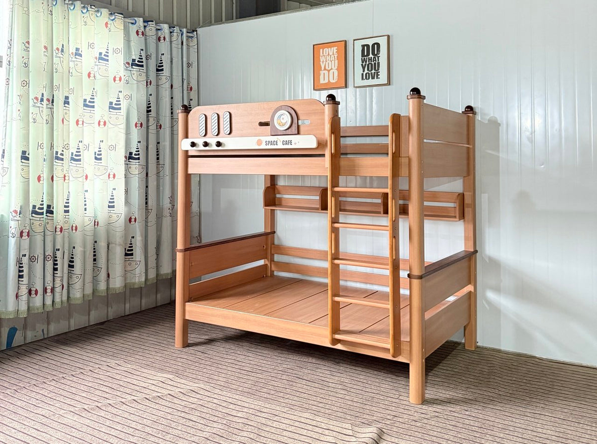 ANJU Wooden Double Decker Bed with Two Same-Width Bunks