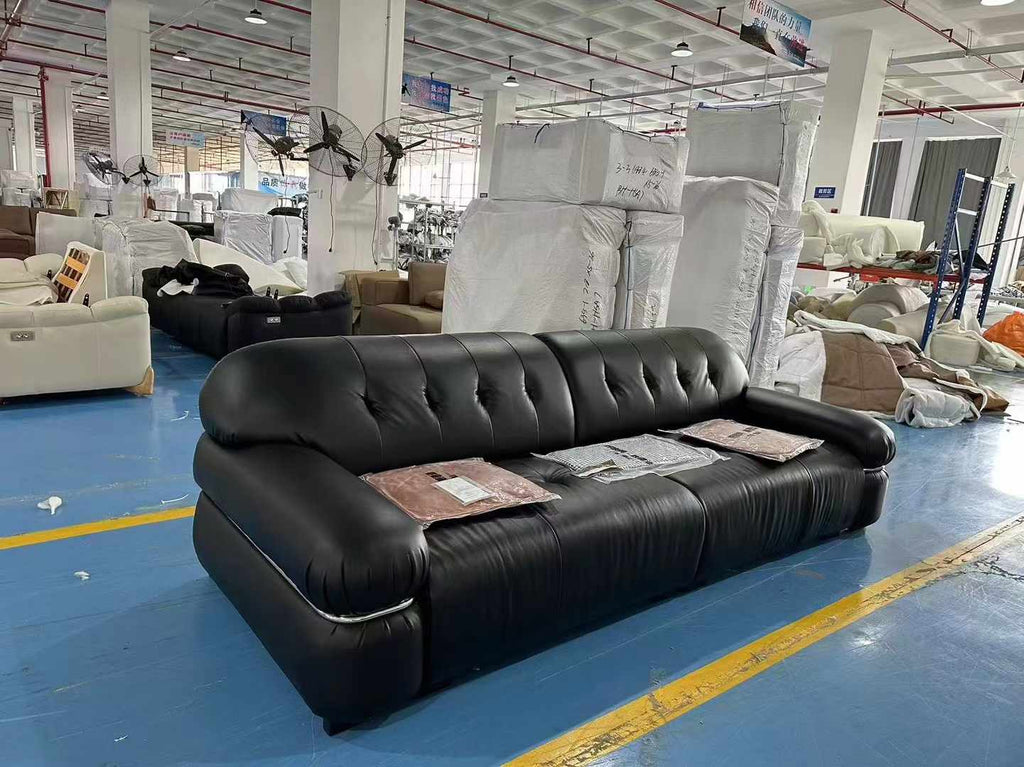 ANJU Puffy Rolled-Arm Faux Leather Sofa with Chrome Trim, 120–360 cm