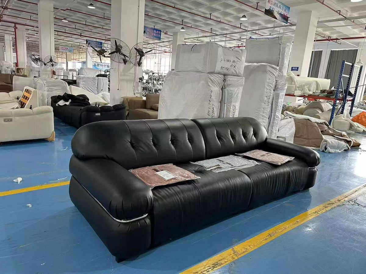 ANJU Puffy Rolled-Arm Faux Leather Sofa with Chrome Trim, 120–360 cm