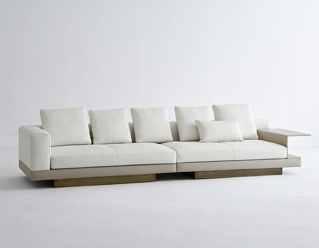 ANJU Modular Faux Leather Sofa with Shelf Arm and Raised Plinth Base, 140–380 cm