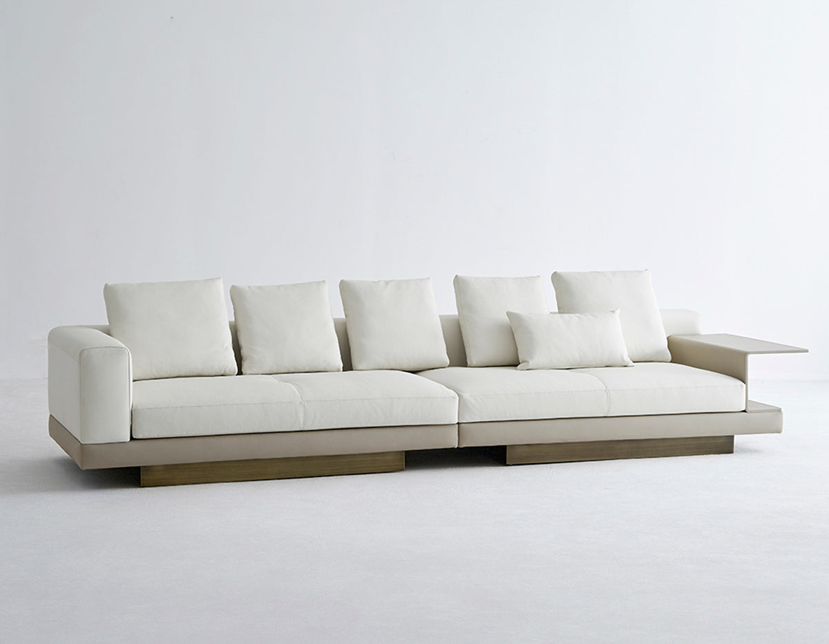 ANJU Modular Faux Leather Sofa with Shelf Arm and Raised Plinth Base, 140–380 cm