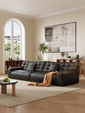 ANJU Biscuit-Tufted Plush Sofa, Faux or Top-Grain Leather, 130–400 cm