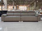 ANJU Adjustable Headrest Straight Sofa with Chrome Feet, Faux Leather, Tech or Suede-Feel Fabric, 130–360 cm