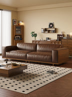 ANJU Boxy Faux Leather Sofa with Walnut Arm Panels, 280 cm