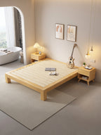 ANJU Chunky Leg Solid Oak Platform Bed, Low Japanese Bed Frame with Plank Deck, Super Single to King
