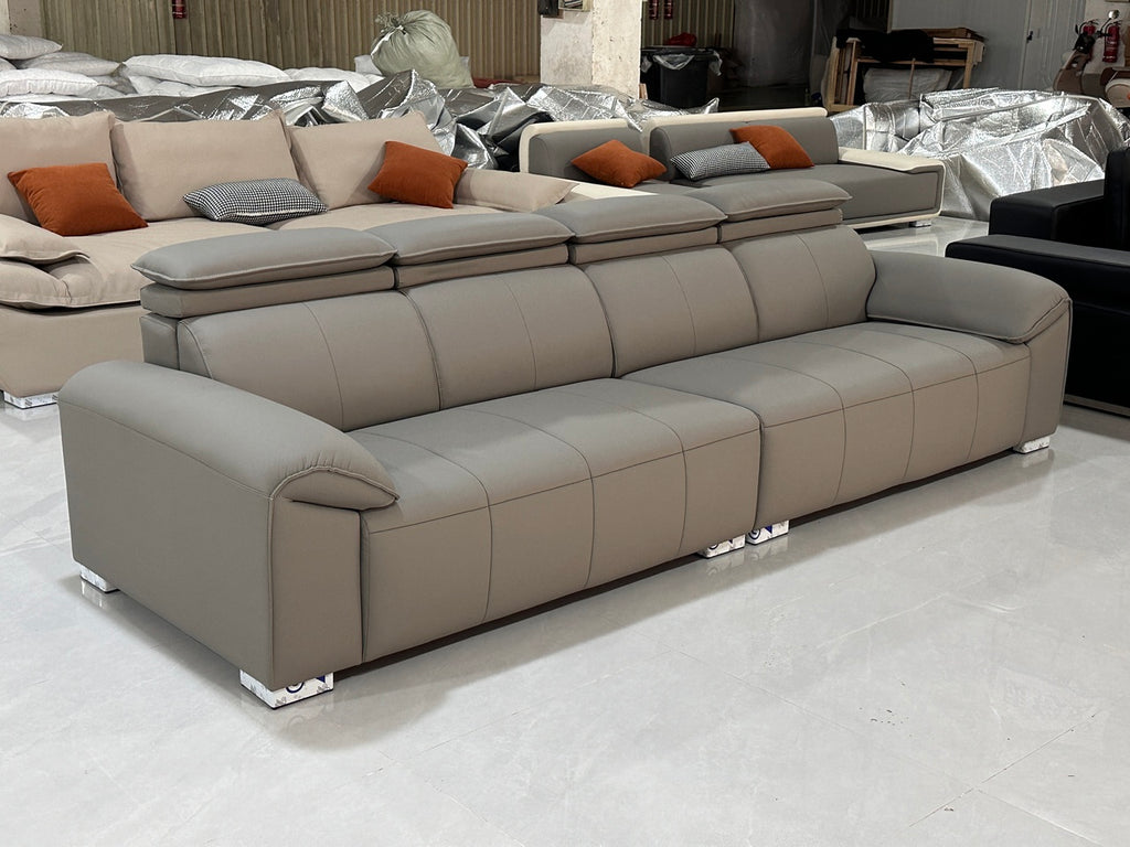 ANJU Adjustable Headrest Straight Sofa with Chrome Feet, Faux Leather, Tech or Suede-Feel Fabric, 130–360 cm