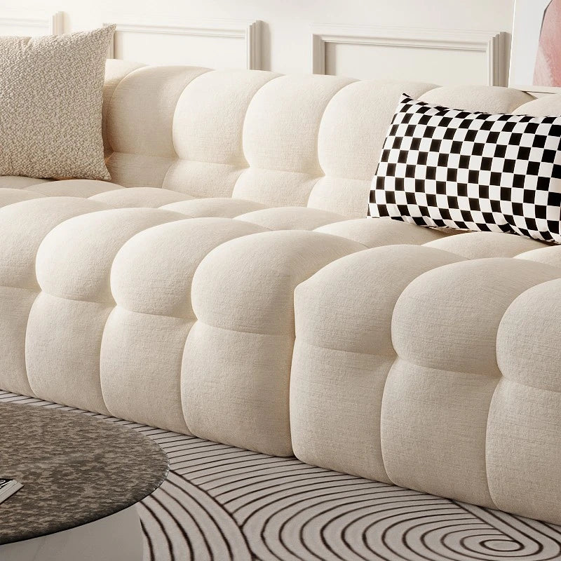 ANJU Chunky Block-Channel Boucle-Look Sofa, Lamb Fleece or Faux Leather, 180–400 cm