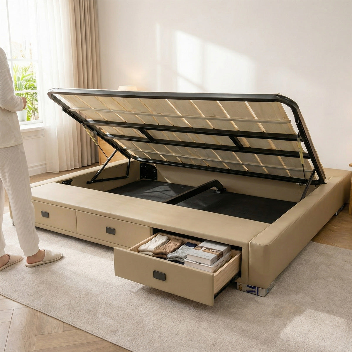 ANJU T005 Lift-Up Storage Bed Frame with Drawers
