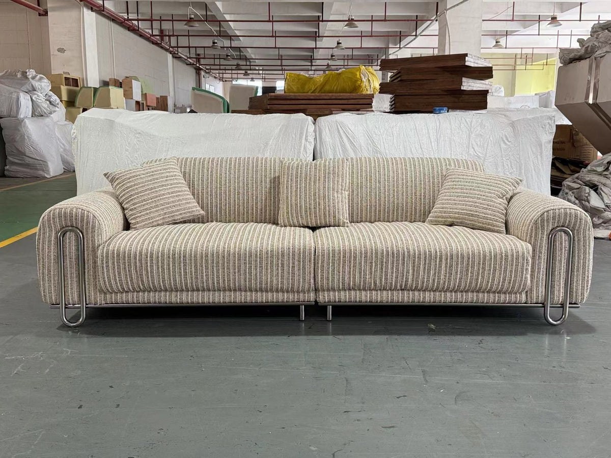 ANJU High-Back Chenille Sofa with Silver Loop Arm Frame, 130–320 cm