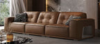 ANJU Glossy Button-Tufted Faux Leather Sofa with Chunky Arms and Metal Feet, 290–350 cm