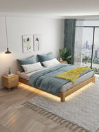 ANJU Ash Veneer Low Tatami Bed Frame with Square Wooden Legs, Headboardless, Super Single to King