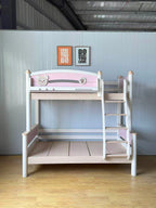 ANJU Pink and White Wooden Bunk Bed with Optional Storage Stairs