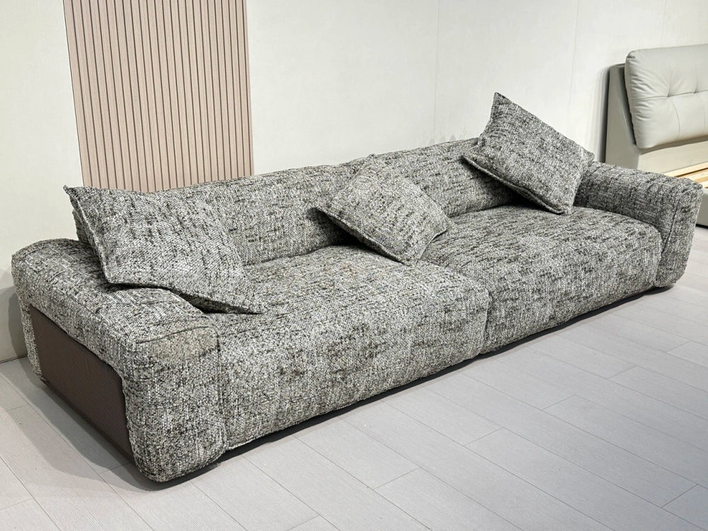 ANJU Speckled Fabric Sofa with Leather-Look Side Panels, 240–360 cm