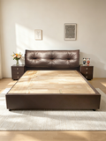 ANJU Pillow-Top Headboard Gas Lift Storage Bed with Drawers, Faux or Cowhide Leather, Queen or King