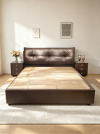 ANJU Pillow-Top Headboard Gas Lift Storage Bed with Drawers, Faux or Cowhide Leather, Queen or King