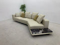 ANJU Curved Corner Faux Leather Sofa with Attached Side Table, 370 cm