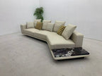 ANJU Curved Corner Faux Leather Sofa with Attached Side Table, 370 cm