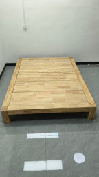 ANJU Chunky Leg Solid Oak Platform Bed, Low Japanese Bed Frame with Plank Deck, Super Single to King