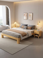 ANJU Chunky Leg Solid Oak Platform Bed, Low Japanese Bed Frame with Plank Deck, Super Single to King