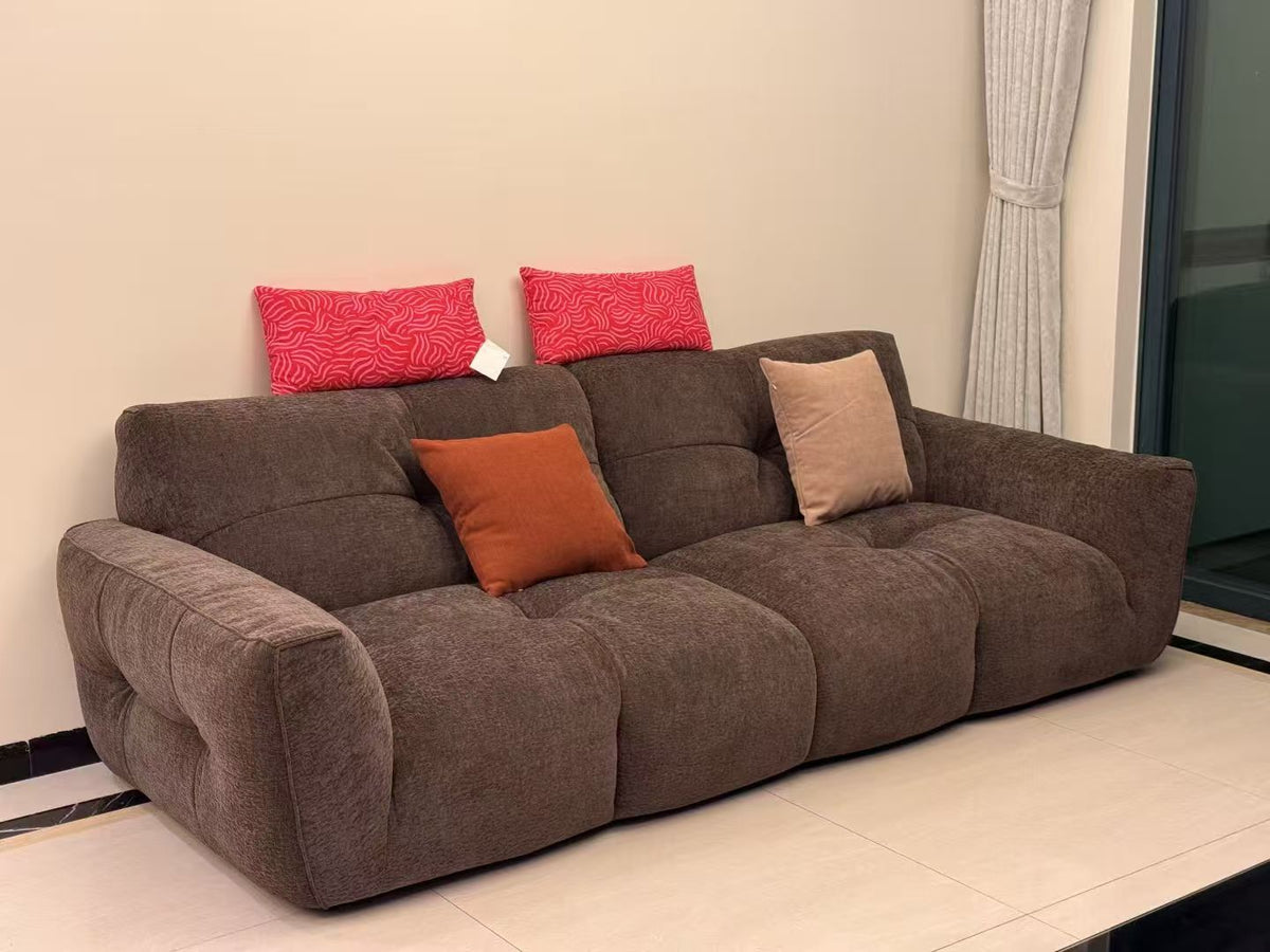 ANJU Block-Tufted Plump Low Sofa in Soft Textured Fabric, 220–380 cm