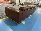 ANJU Oil-Wax Faux Leather Sofa with Headrests and Wooden Base, 270 cm