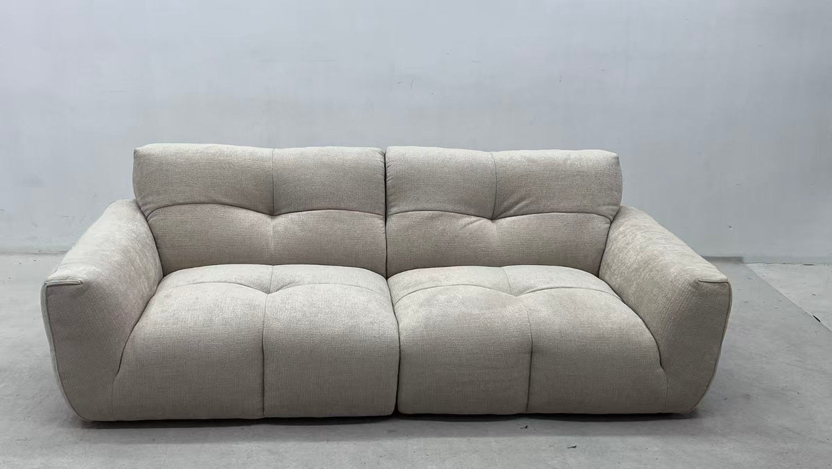 ANJU Block-Tufted Plump Low Sofa in Soft Textured Fabric, 220–380 cm