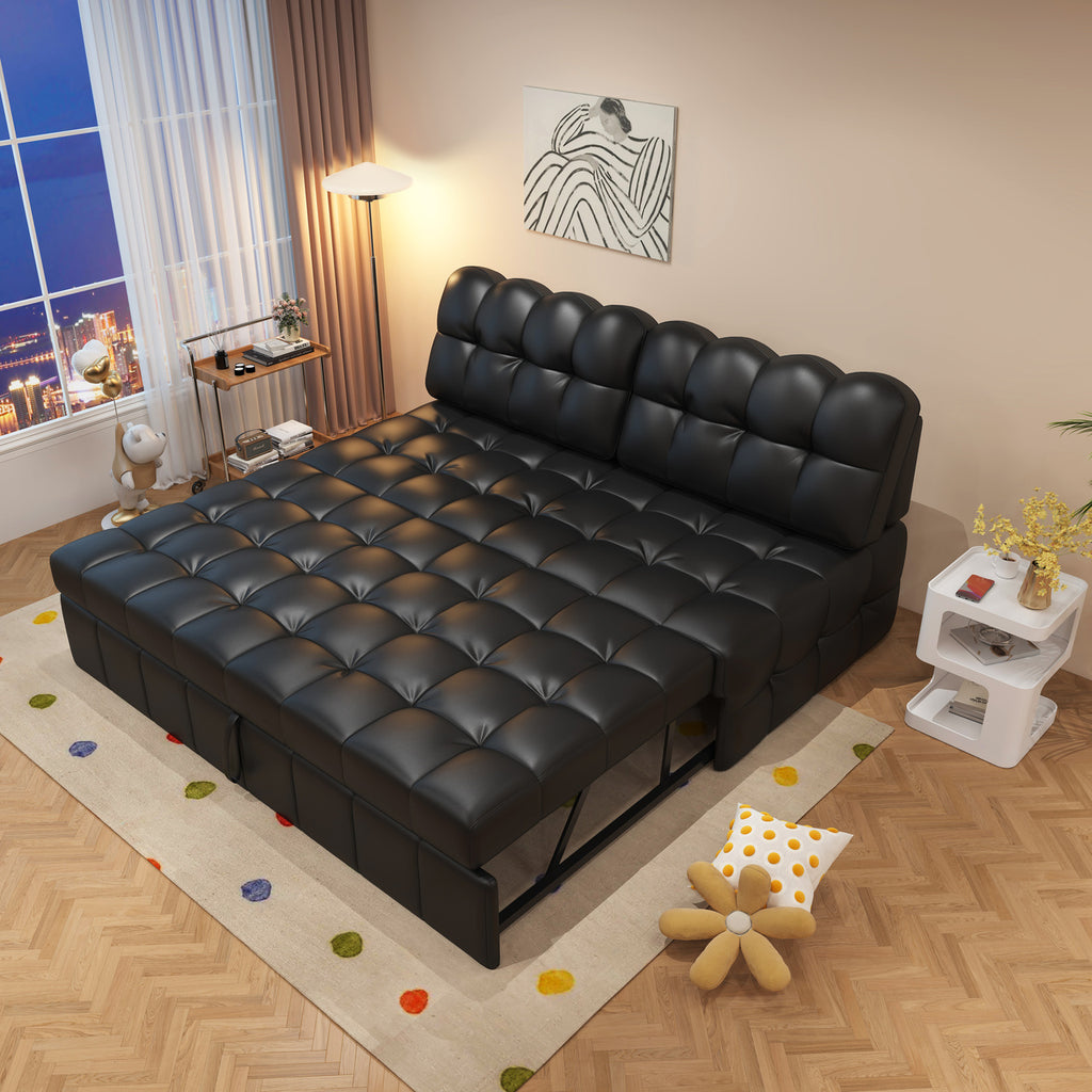 ANJU Armless Pull Out Sofa Bed with Square-Tufted Seat, Single or 2-Seater, 80–190 cm