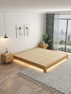 ANJU Ash Veneer Low Tatami Bed Frame with Square Wooden Legs, Headboardless, Super Single to King