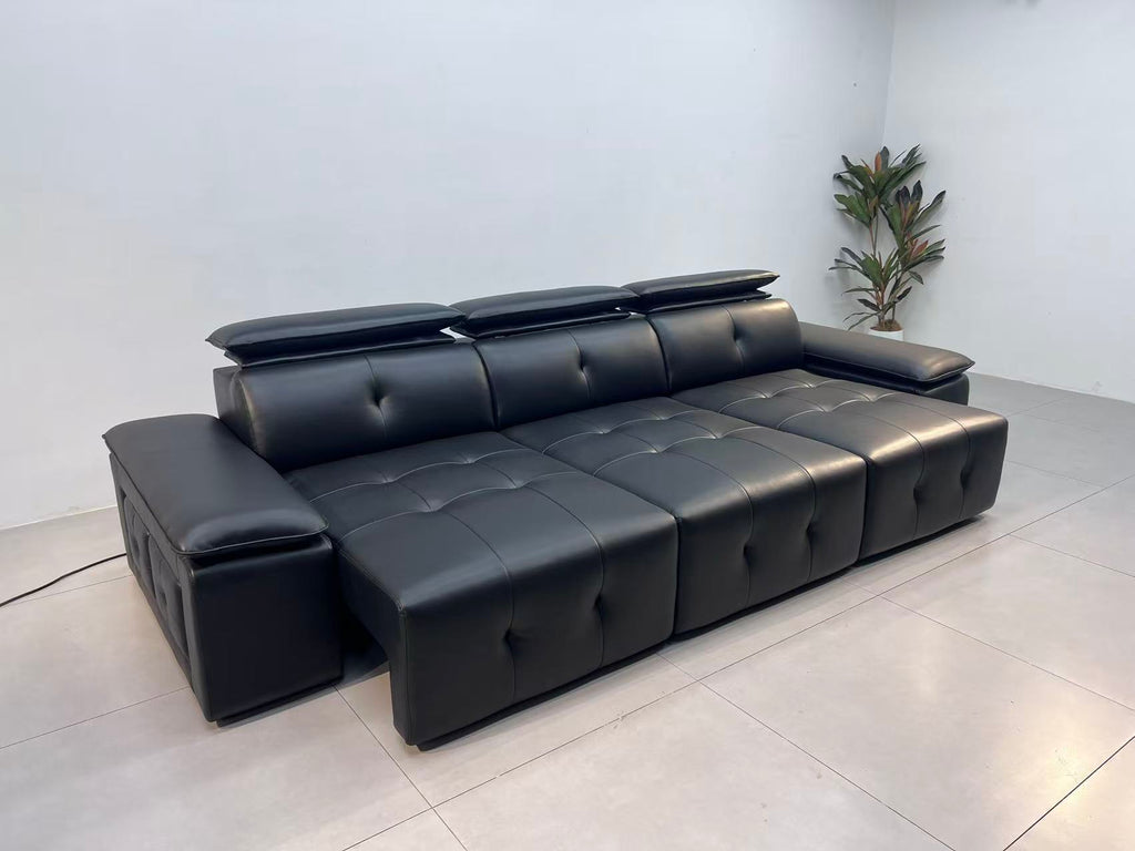 ANJU Electric Sliding-Seat Sofa with Adjustable Headrests and Console Arm, Faux or Top-Grain Leather, 212–422 cm