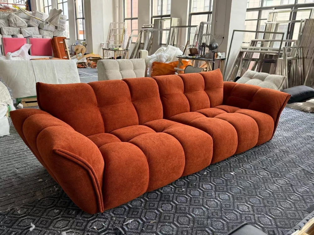 ANJU Channel-Tufted Chenille Sofa with Winged Arms, 140–328 cm