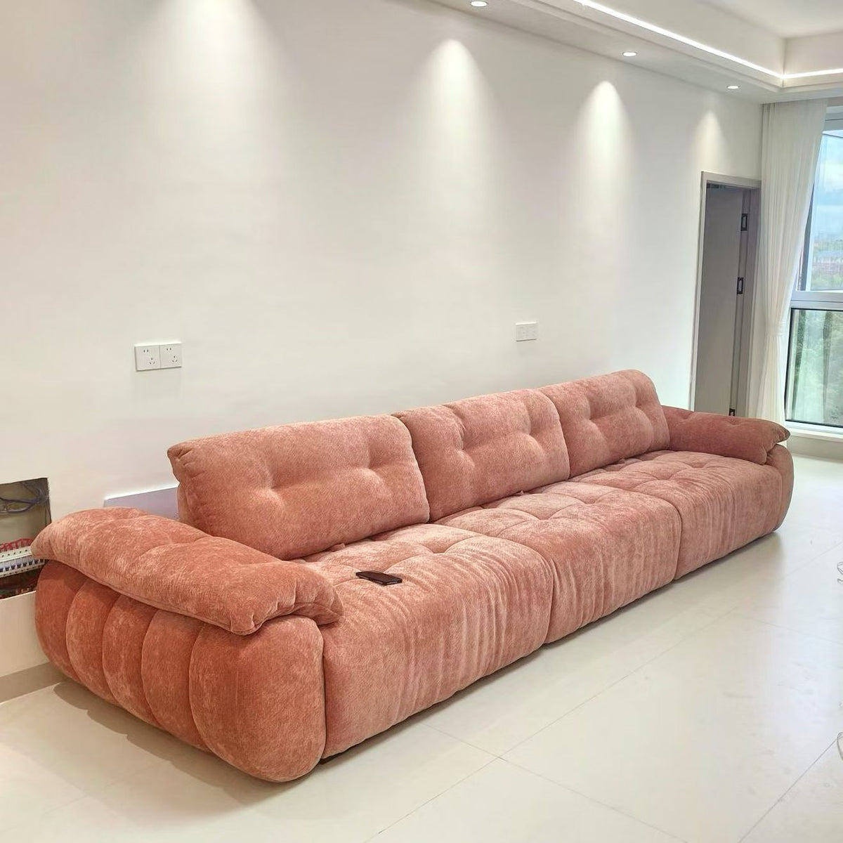 ANJU Button-Tufted Chenille Sofa, Multi-Section, 240–400 cm