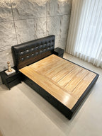 ANJU Deep Button-Tufted Storage Bed Frame with Full Gas Lift Base and 2 Drawers, Faux Leather, Queen or King