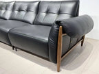 ANJU Button-Tufted Faux Leather Sofa with Exposed Wood Frame, 260–360 cm