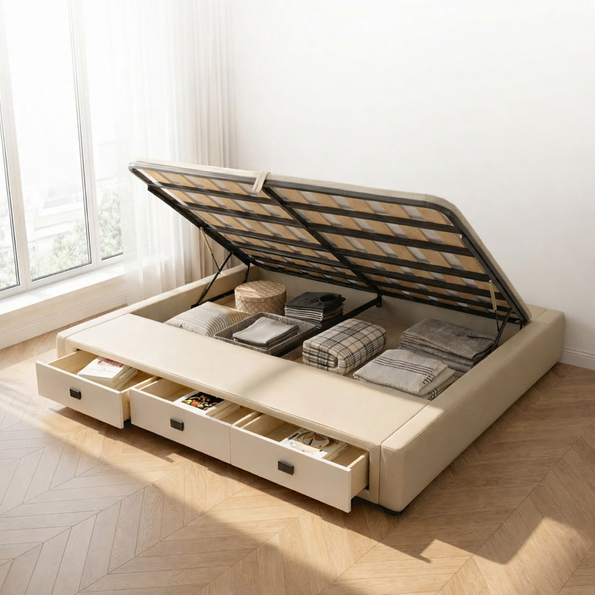 ANJU T005 Lift-Up Storage Bed Frame with Drawers