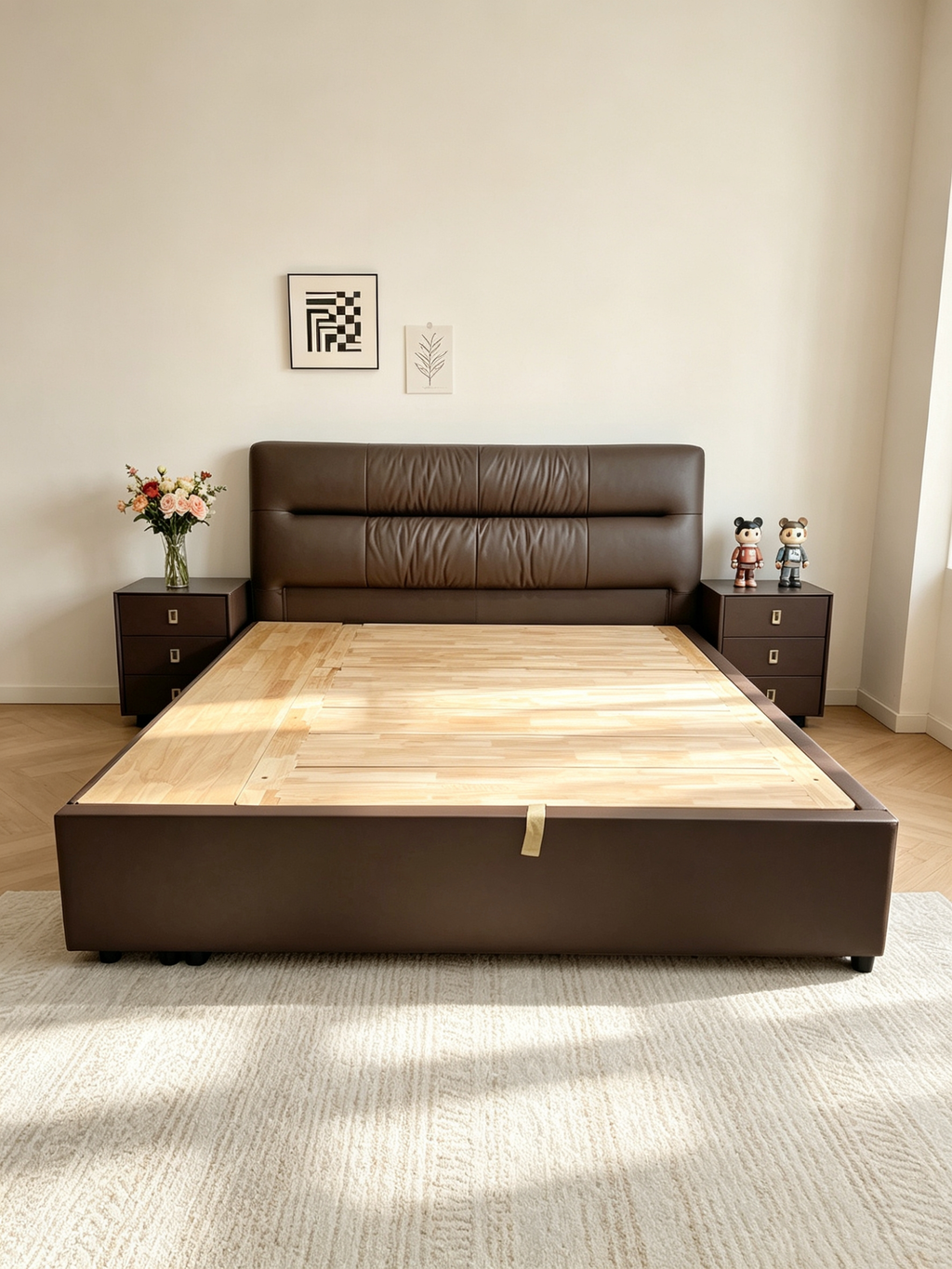ANJU Upholstered Gas Lift Storage Bed with 2 Drawers, Padded Channel Headboard, Queen or King