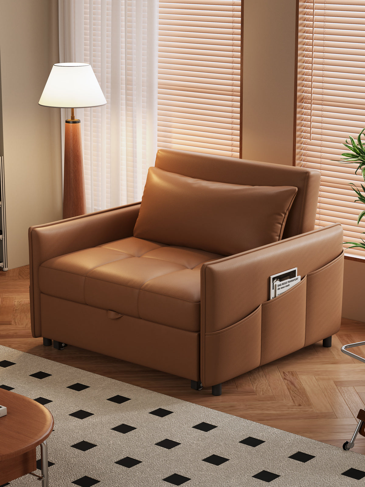 ANJU Armchair Sofa Bed with Wide Padded Arms and Side Pocket, Single or 2-Seater, 80–180 cm